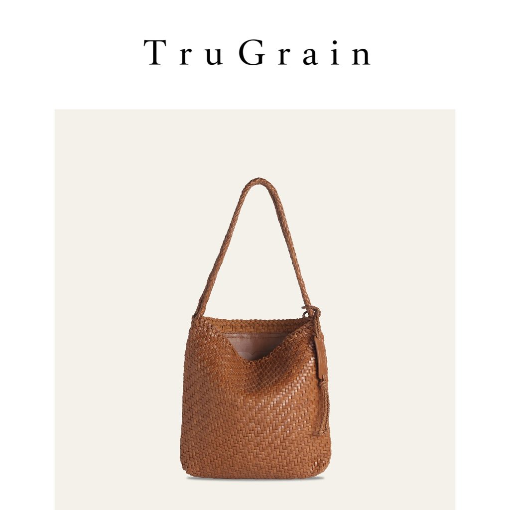 Natural Tan Handwoven Genuine Leather Shoulder Bag manufacturer main view - TruGrain Style