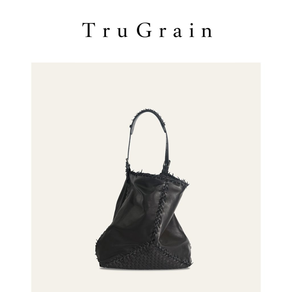 Black Handwoven Genuine Leather Stitched Shoulder Bag manufacturer main view - TruGrain Style
